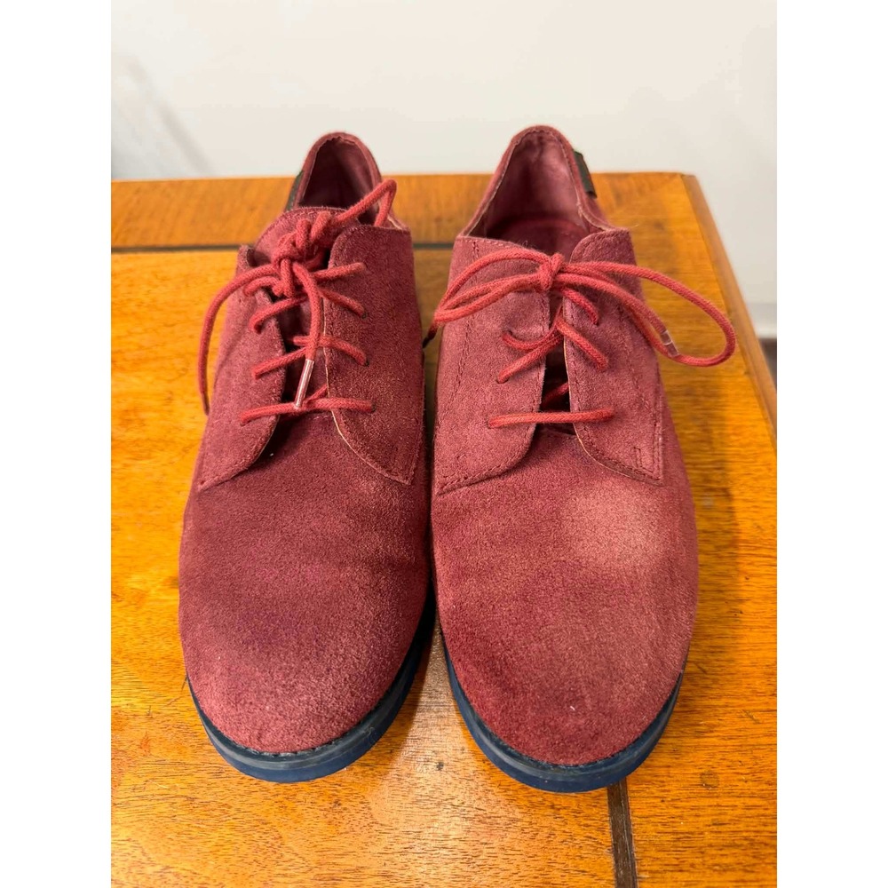 Vtg 90s GH Bass 8.5 Elle Burgundy Suede Oxfords Navy Sole Lace Up Oxford Loafers